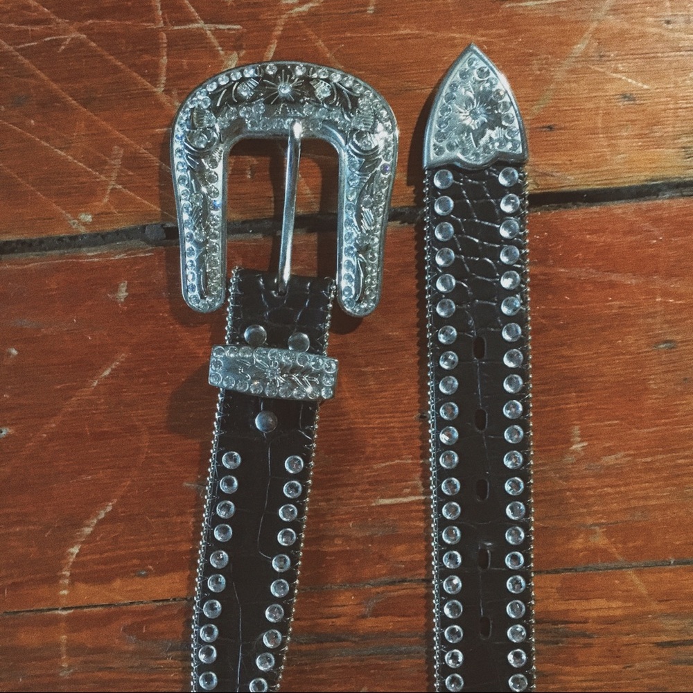 BKE Black Leather Glitz Belt